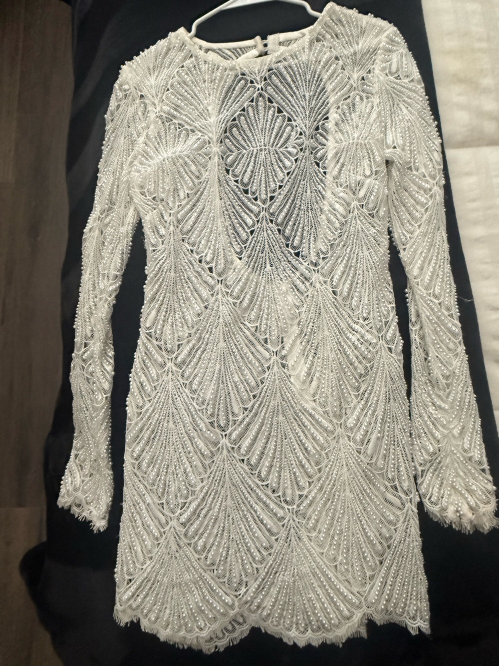 Retrofete Ivory Beaded Long-Sleeve Mini Dress